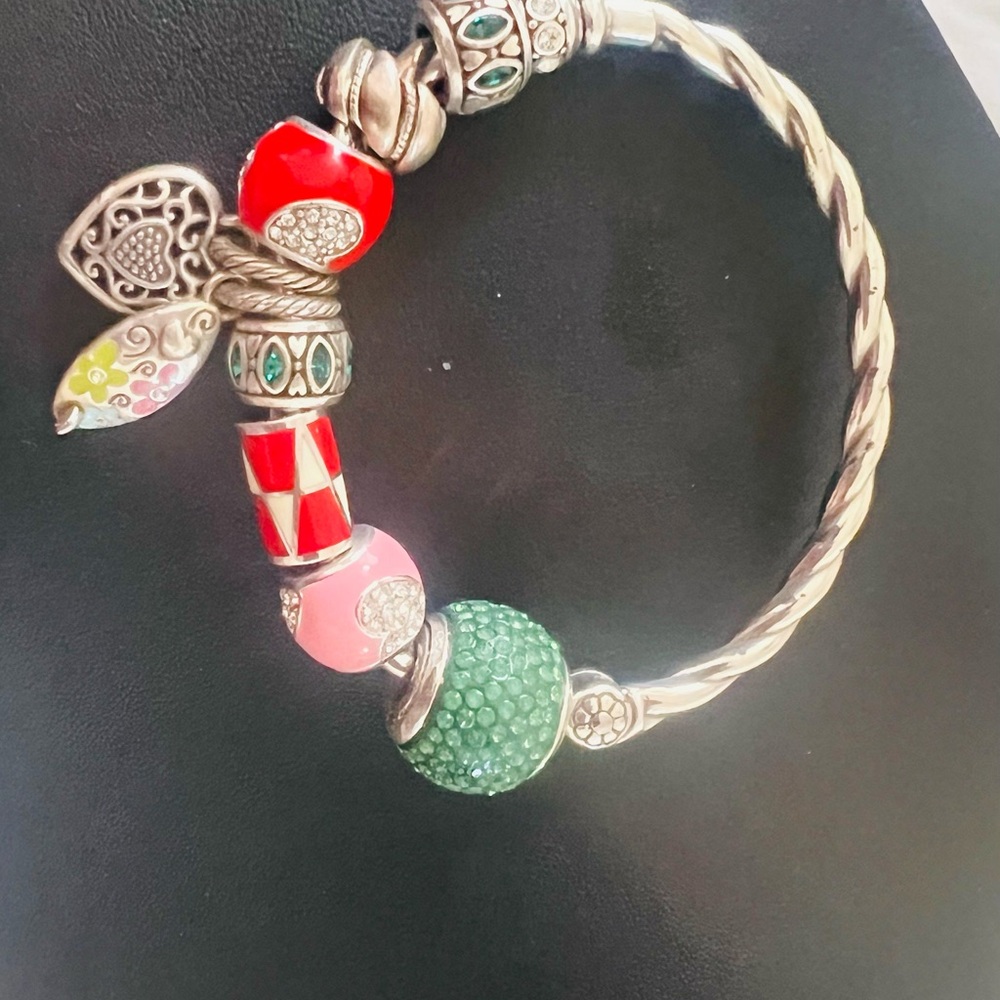 Brighton Silver and Green Charm Bracelet with Butterfly Accent